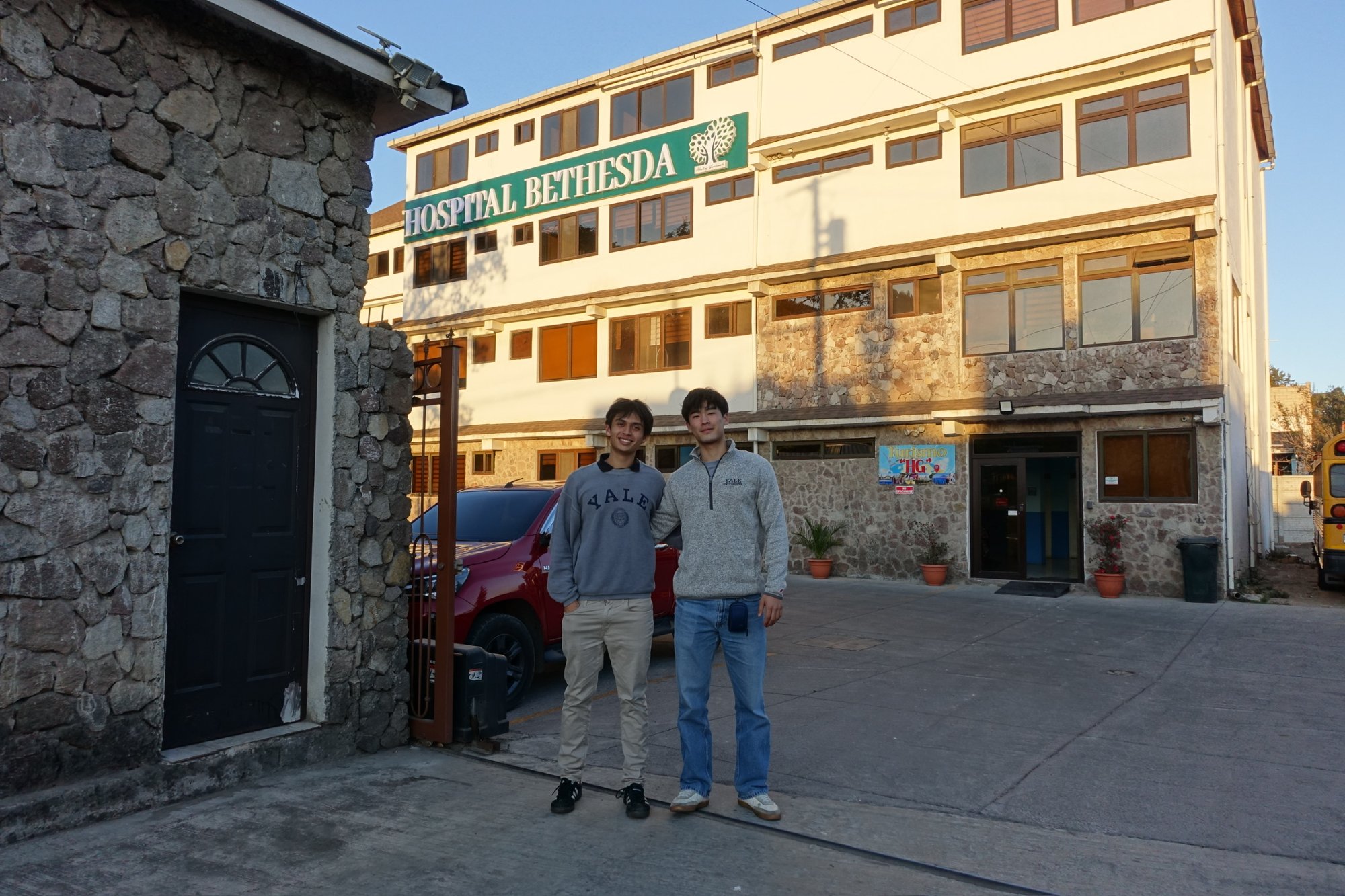 Sebastian and Josh outside Hospital Bethesda, Quetzaltenango, Guatemala